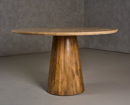 Onalaska - Modern Travertine Marble + Wood Round Dining Table - image 3