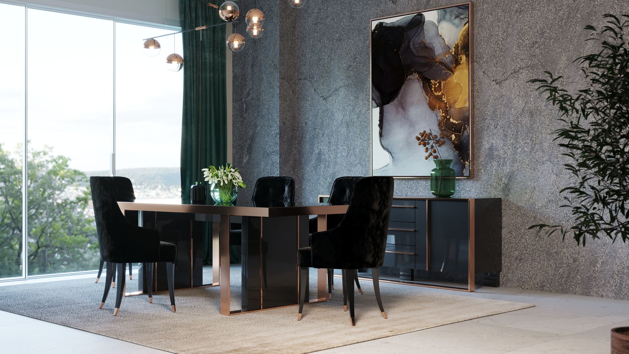 Cartier Modern Black & Rosegold Dining Table - image 4