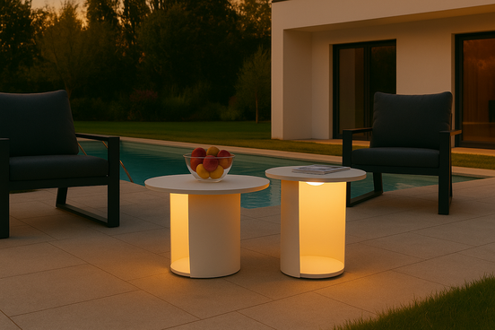 Onza - Outdoor White End Table w/ Solar Light