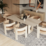 Osaka - Modern Faux Marble + Natural Ash Dining Table