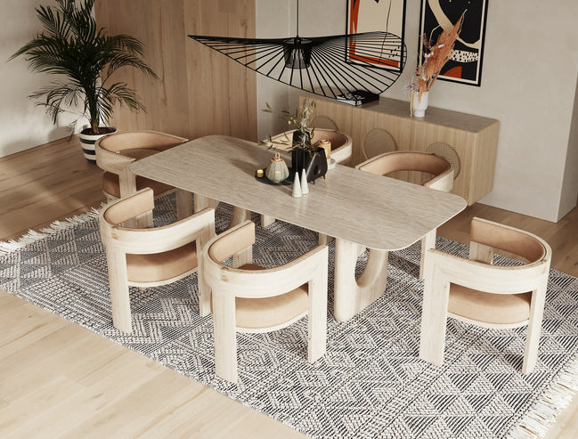 Osaka - Modern Faux Marble + Natural Ash Dining Table