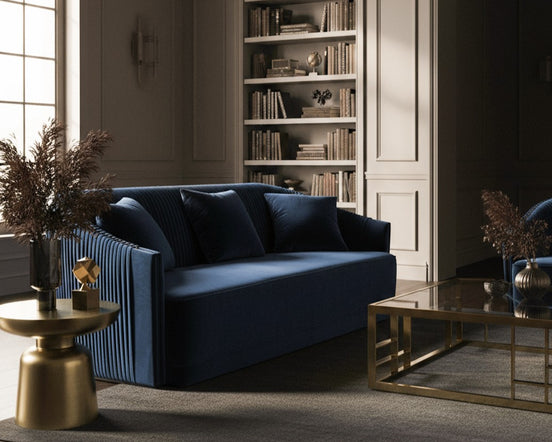 Palomar Modern Blue Velvet & Brass Sofa - image 2