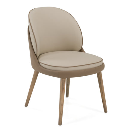 Pangea - Mid-Century Modern Cream & Taupe Vegan Leather + Buckwheat Ash Dining Chair (Set of 2) - image 2