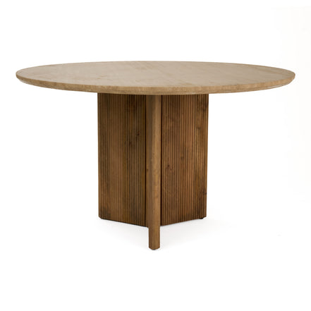 Pawnee - Modern Travertine Marble + Wood Round Dining Table - image 4