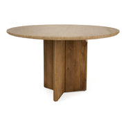Pawnee - Modern Travertine Marble + Wood Round Dining Table - image 5