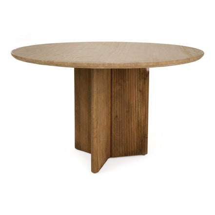 Pawnee - Modern Travertine Marble + Wood Round Dining Table - image 5