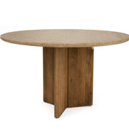 Pawnee - Modern Travertine Marble + Wood Round Dining Table