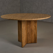 Pawnee - Modern Travertine Marble + Wood Round Dining Table - image 3