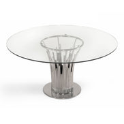 Paxton - Modern Round Glass & Stainless Steel Dining Table - image 5