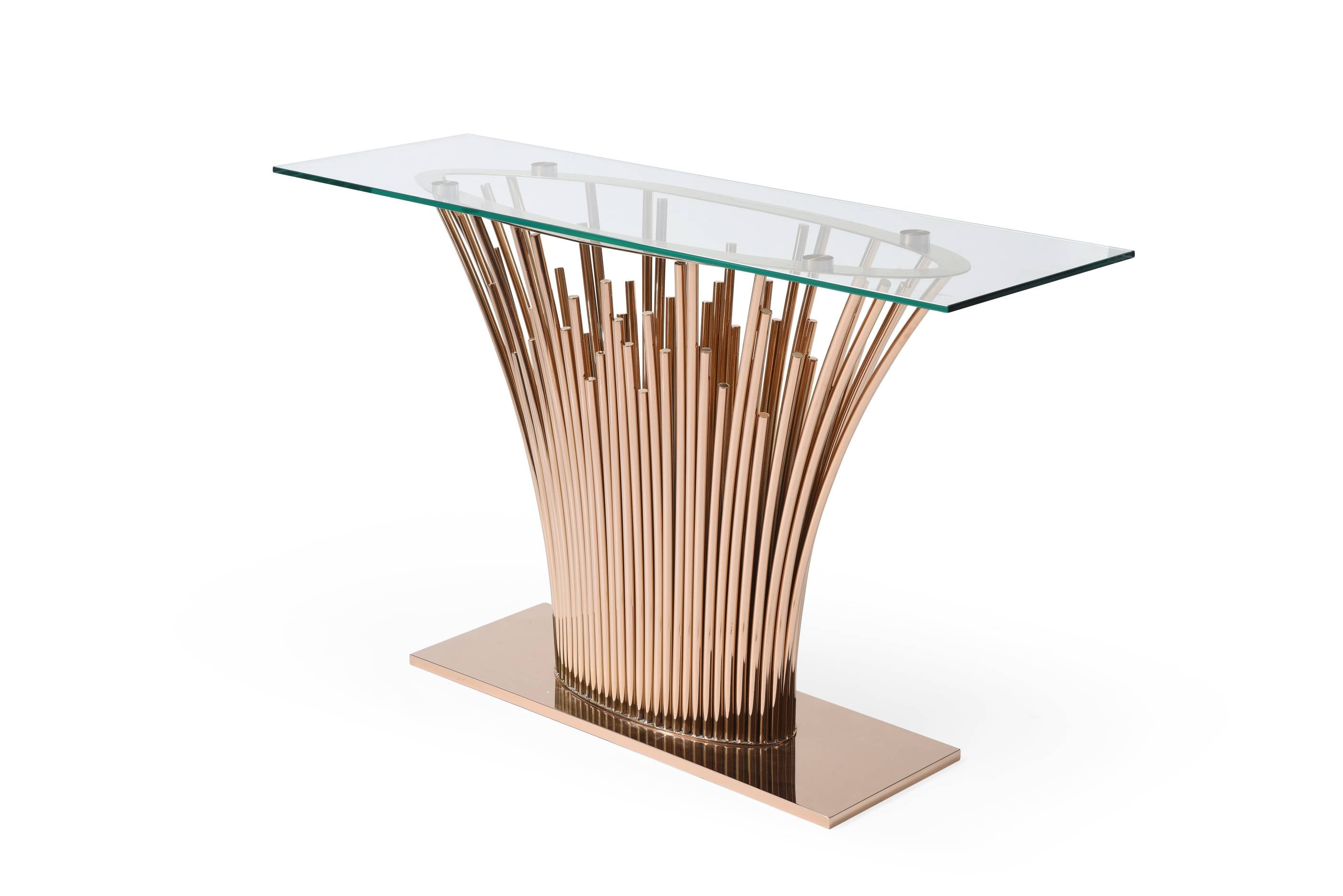 Paxton - Modern Glass + Rosegold Console Table - image 3