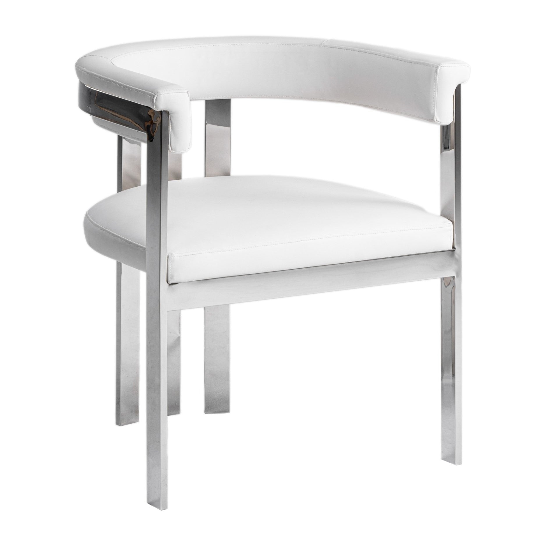 Pontiac - Modern White Vegan Leather + Stainless Steel Dining Chair - image 3