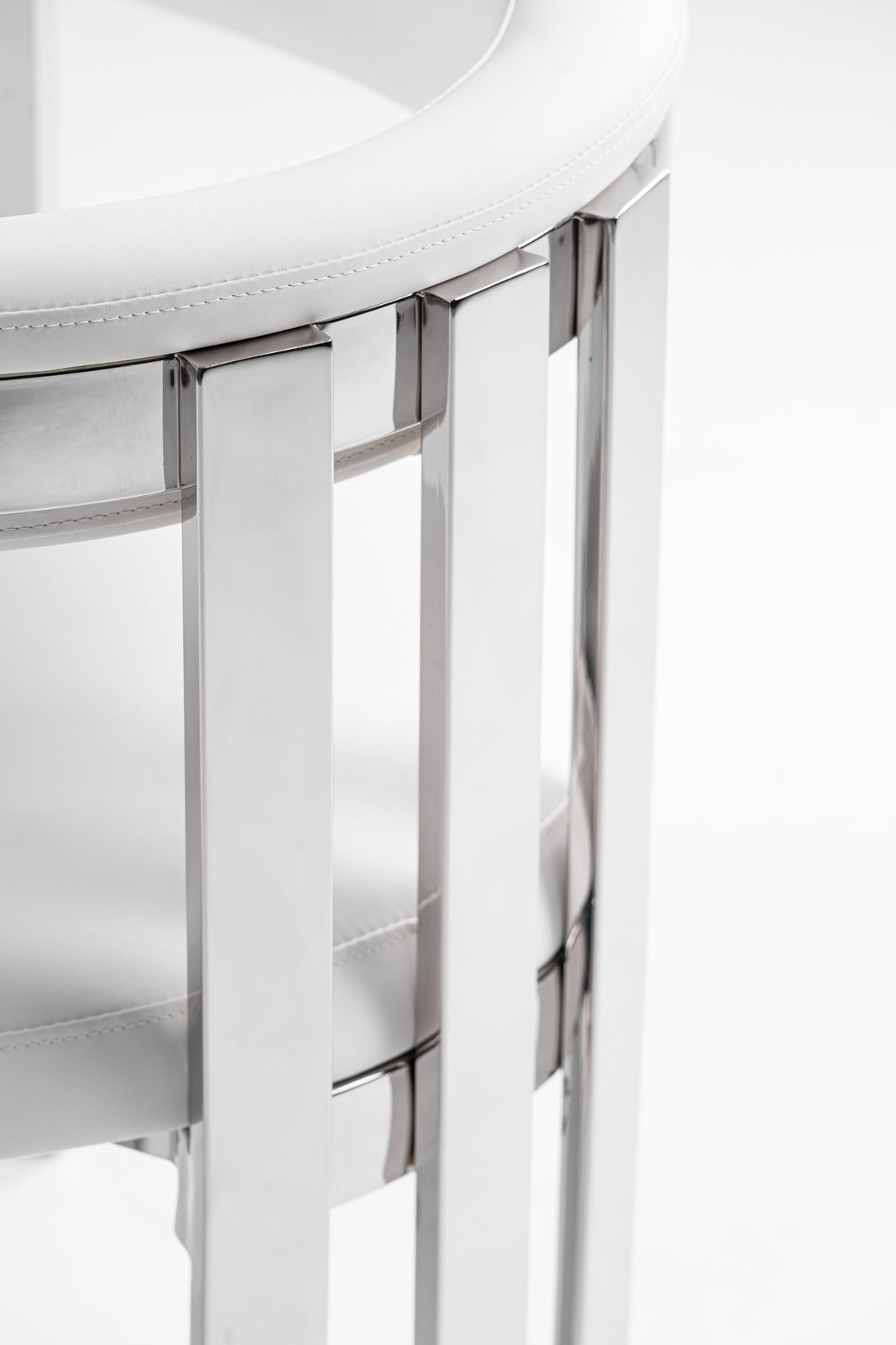 Pontiac - Modern White Vegan Leather + Stainless Steel Dining Chair