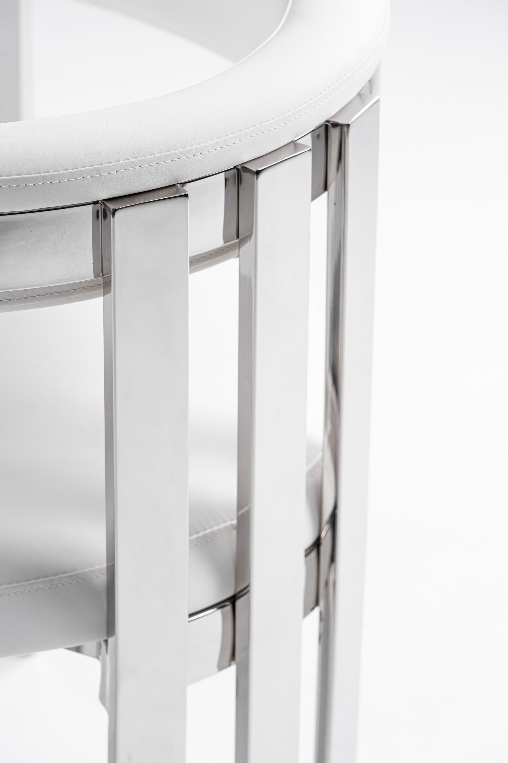 Pontiac - Modern White Vegan Leather + Stainless Steel Dining Chair