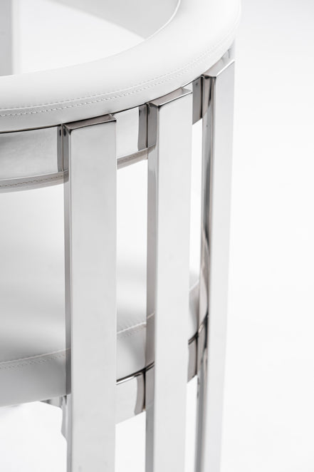 Pontiac - Modern White Vegan Leather + Stainless Steel Dining Chair
