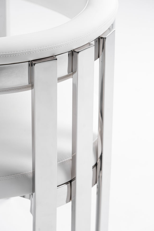 Pontiac - Modern White Vegan Leather + Stainless Steel Dining Chair