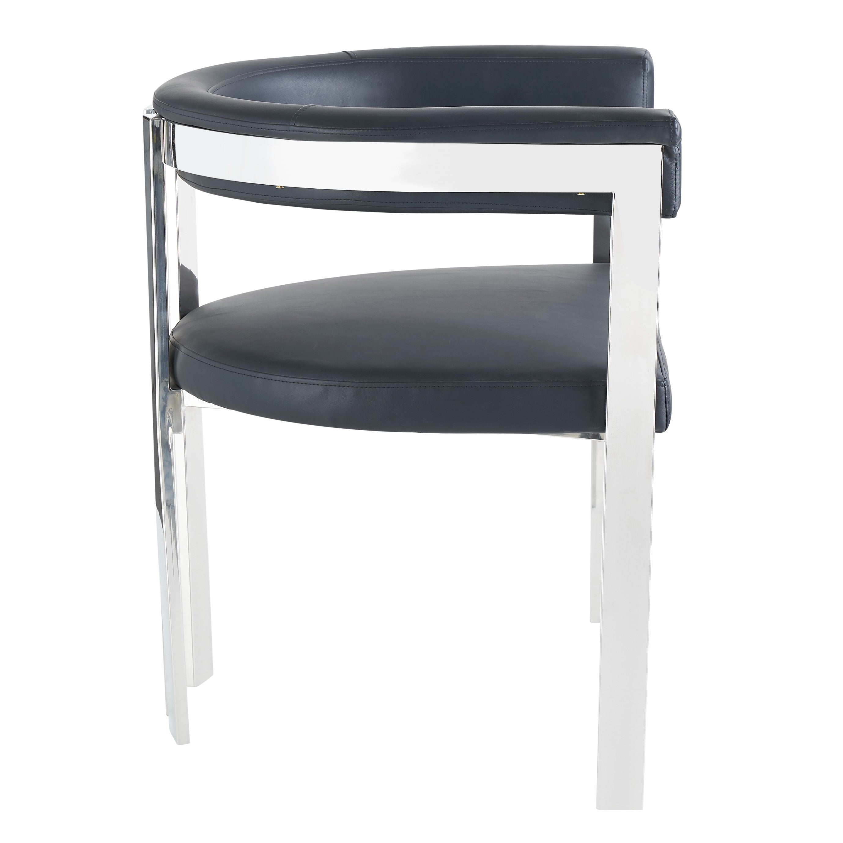 Pontiac - Modern Black Vegan Leather and Stainless Steel Dining Chair - image 5