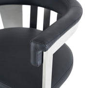 Pontiac - Modern Black Vegan Leather and Stainless Steel Dining Chair