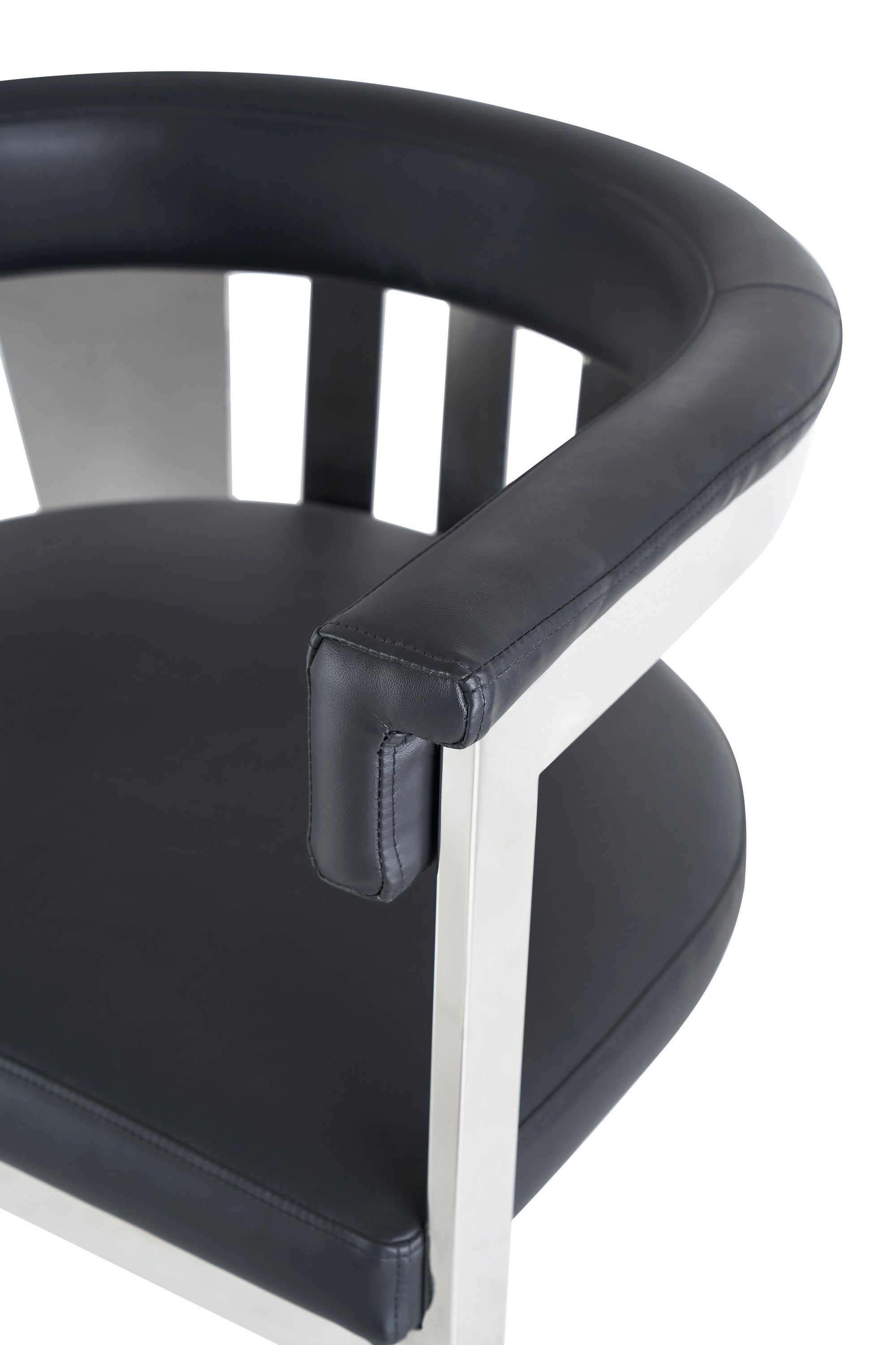 Pontiac - Modern Black Vegan Leather and Stainless Steel Dining Chair