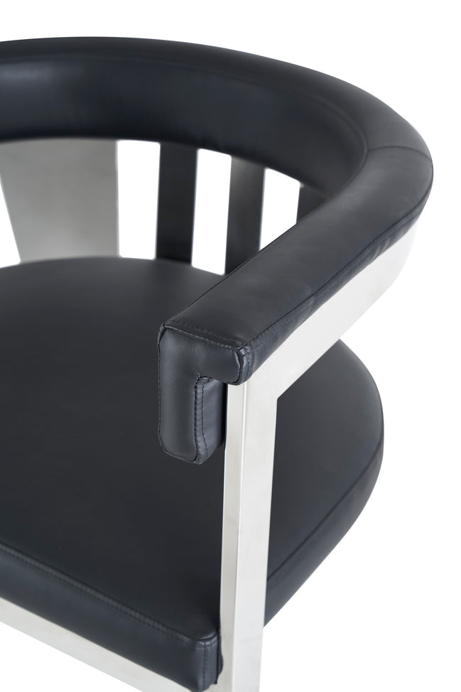 Pontiac - Modern Black Vegan Leather and Stainless Steel Dining Chair