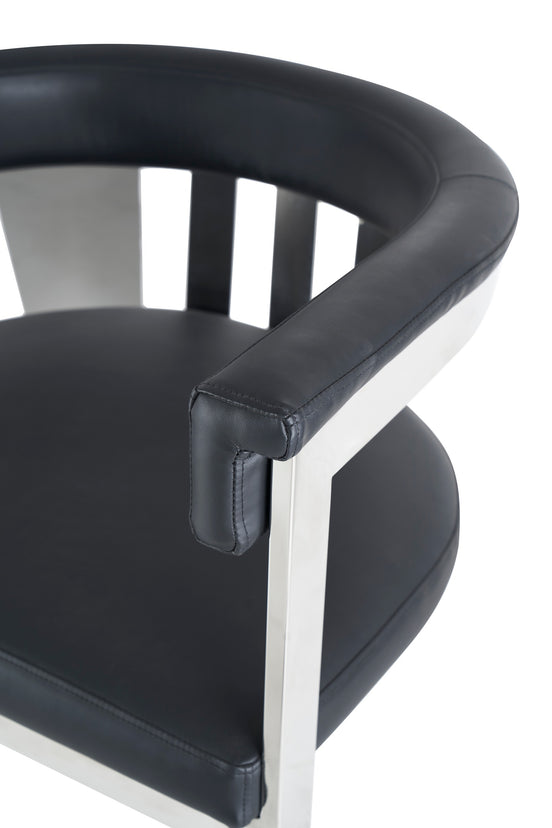 Pontiac - Modern Black Vegan Leather and Stainless Steel Dining Chair