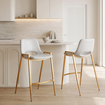 Desi Counter Stool (Set of 2) White & Gold