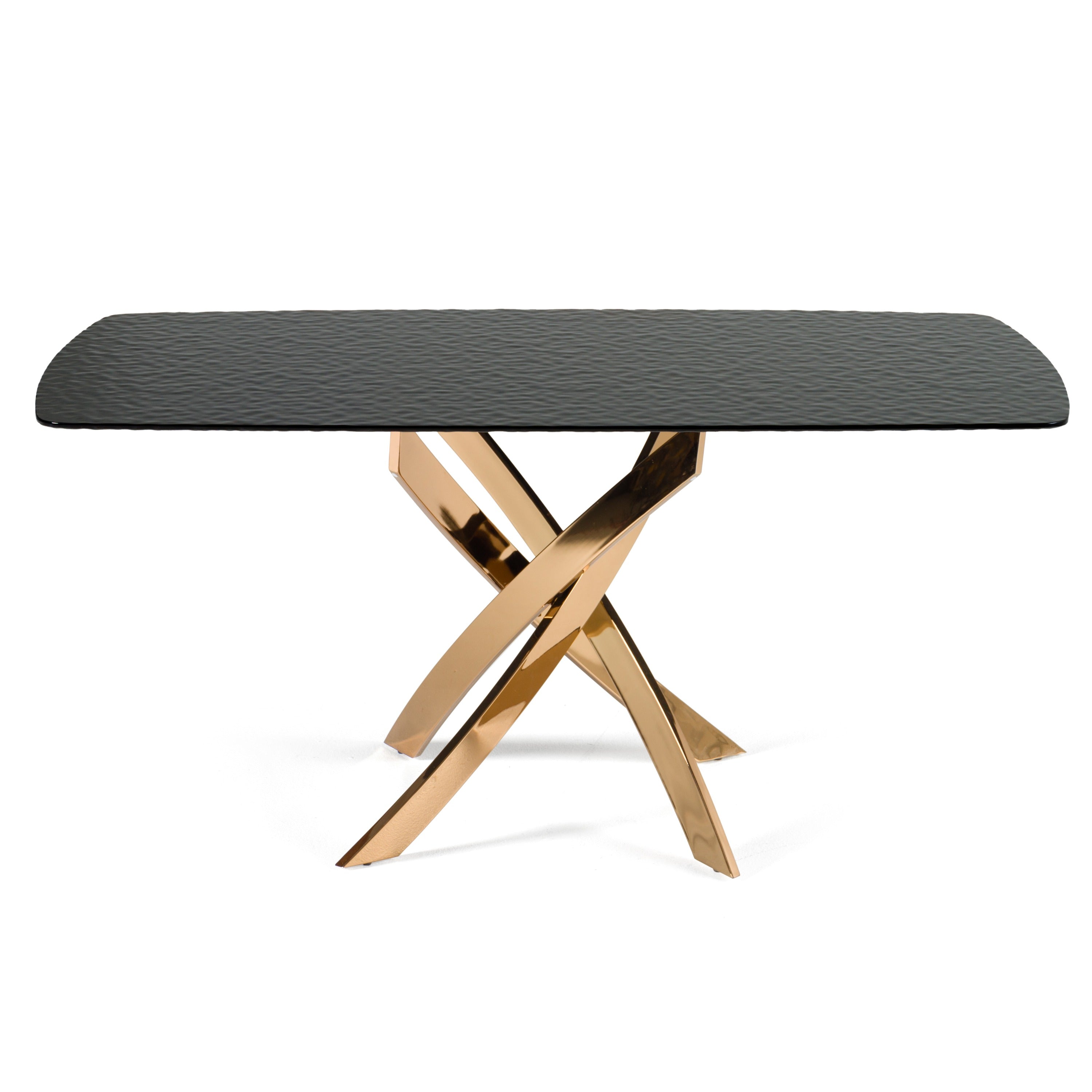 Pyrite - Modern Brown Glass + Rosegold Rectangular Dining Table