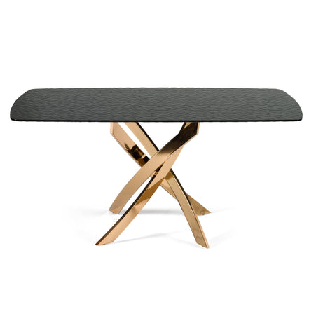 Pyrite - Modern Brown Glass + Rosegold Rectangular Dining Table