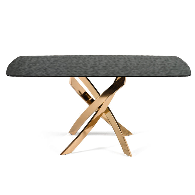 Pyrite - Modern Brown Glass + Rosegold Rectangular Dining Table