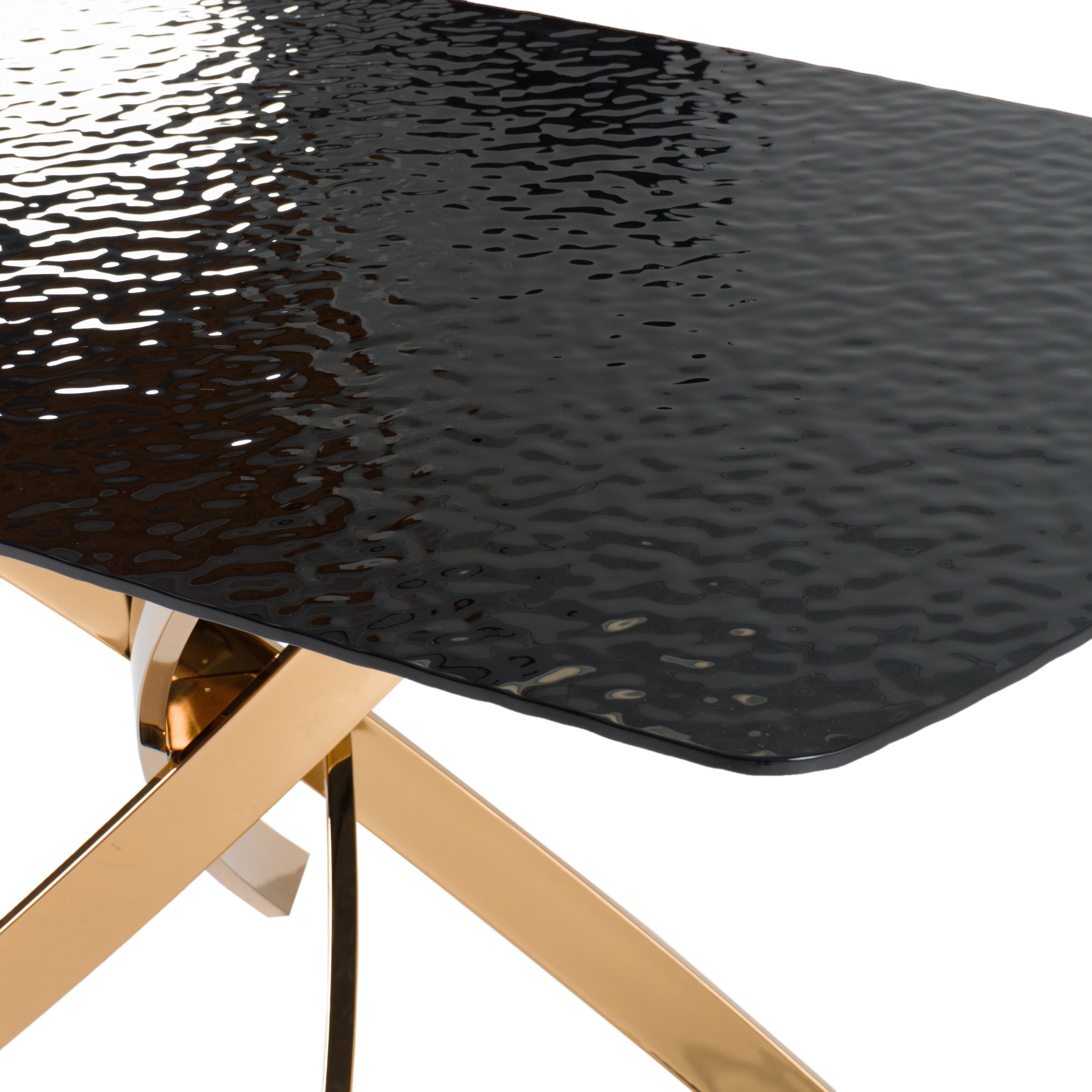 Pyrite - Modern Brown Glass + Rosegold Rectangular Dining Table - image 3