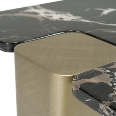 Quest - Modern Black Rose Marble + Antique Brass End Table - image 3