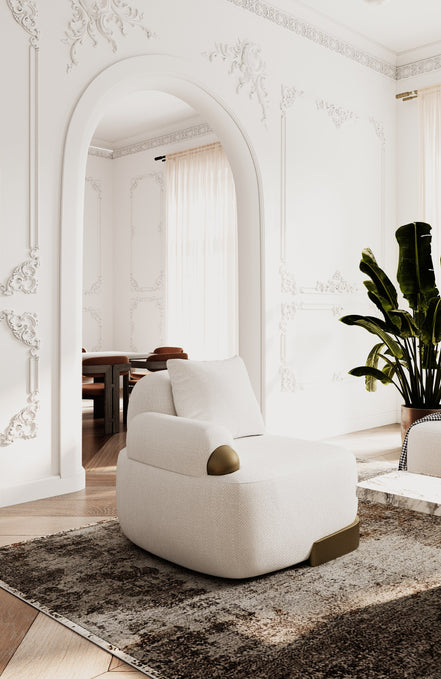 Rainier - Contemporary Off-White Fabric + Antique Brass Accent Chair - image 2