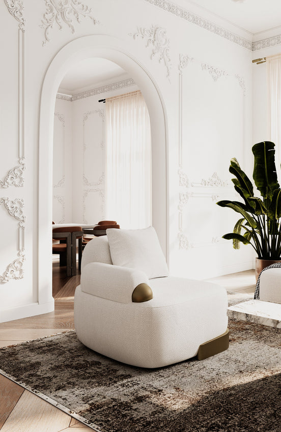Rainier - Contemporary Off-White Fabric + Antique Brass Accent Chair - image 2