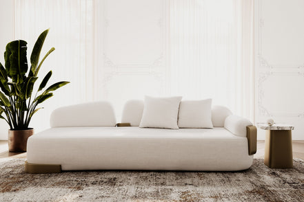 Rainier - Contemporary Off-White Fabric + Antique Brass Sofa - image 2