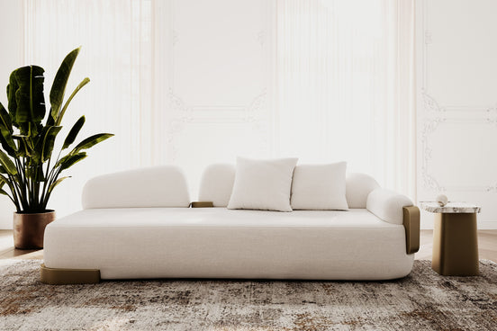 Rainier - Contemporary Off-White Fabric + Antique Brass Sofa - image 2