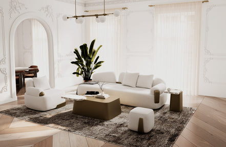 Rainier - Contemporary Off-White Fabric + Antique Brass Sofa - image 4
