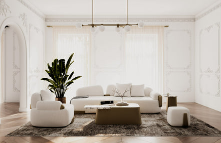 Rainier - Contemporary Off-White Fabric + Antique Brass Ottoman - image 2