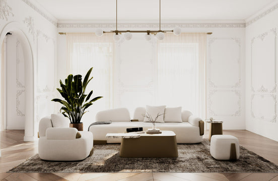 Rainier - Contemporary Off-White Fabric + Antique Brass Ottoman - image 2