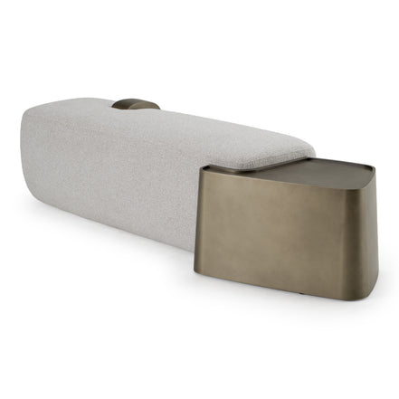 Rainier - Contemporary Off-White Fabric + Antique Brass Bench w/ Tray Table - image 3