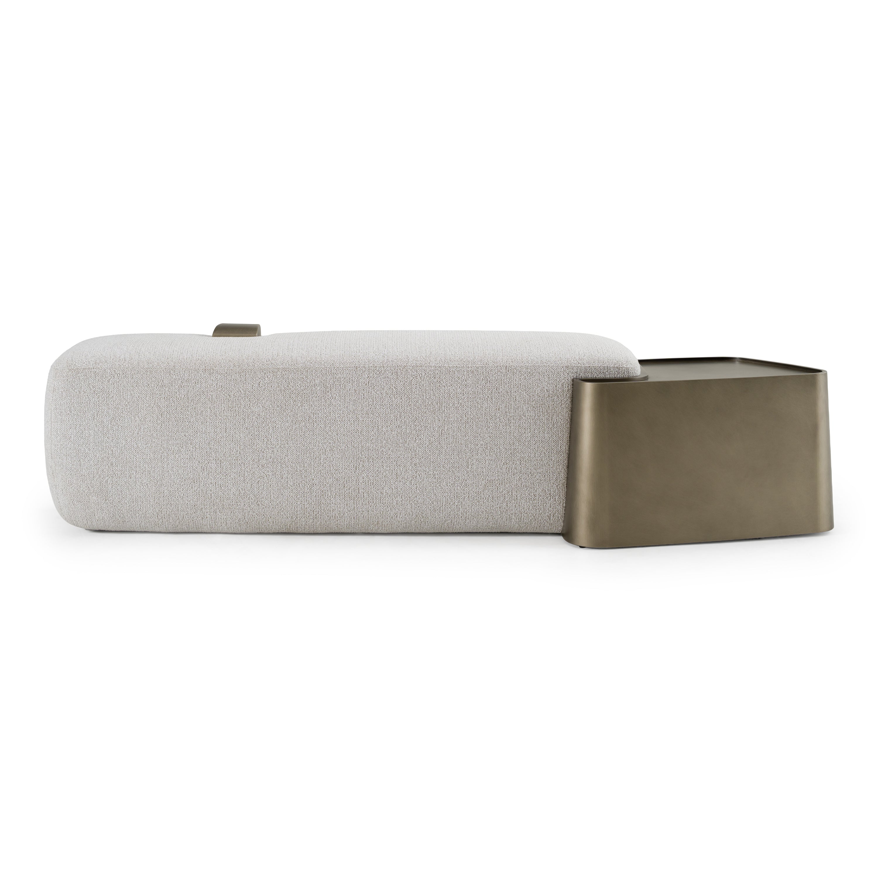 Rainier - Contemporary Off-White Fabric + Antique Brass Bench w/ Tray Table - image 4