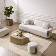 Rainier - Contemporary Off-White Fabric + Antique Brass Accent Chair