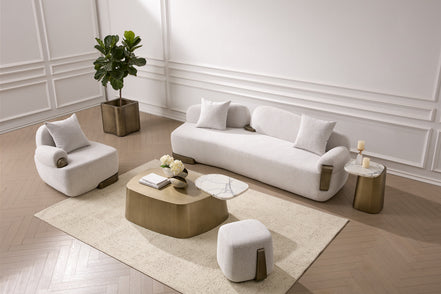 Rainier - Contemporary Off-White Fabric + Antique Brass Accent Chair