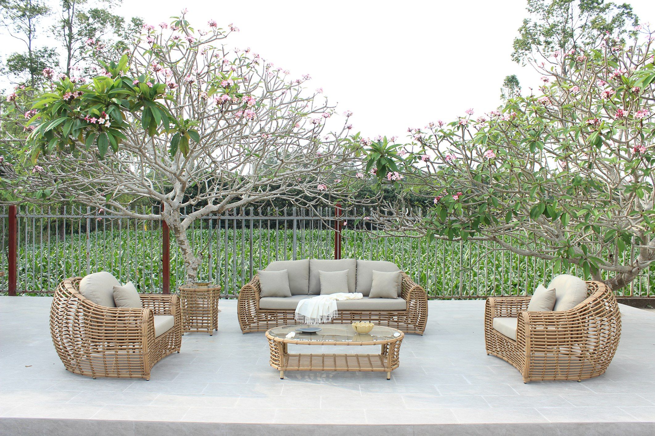 Sandra Outdoor Wicker Conversation Set