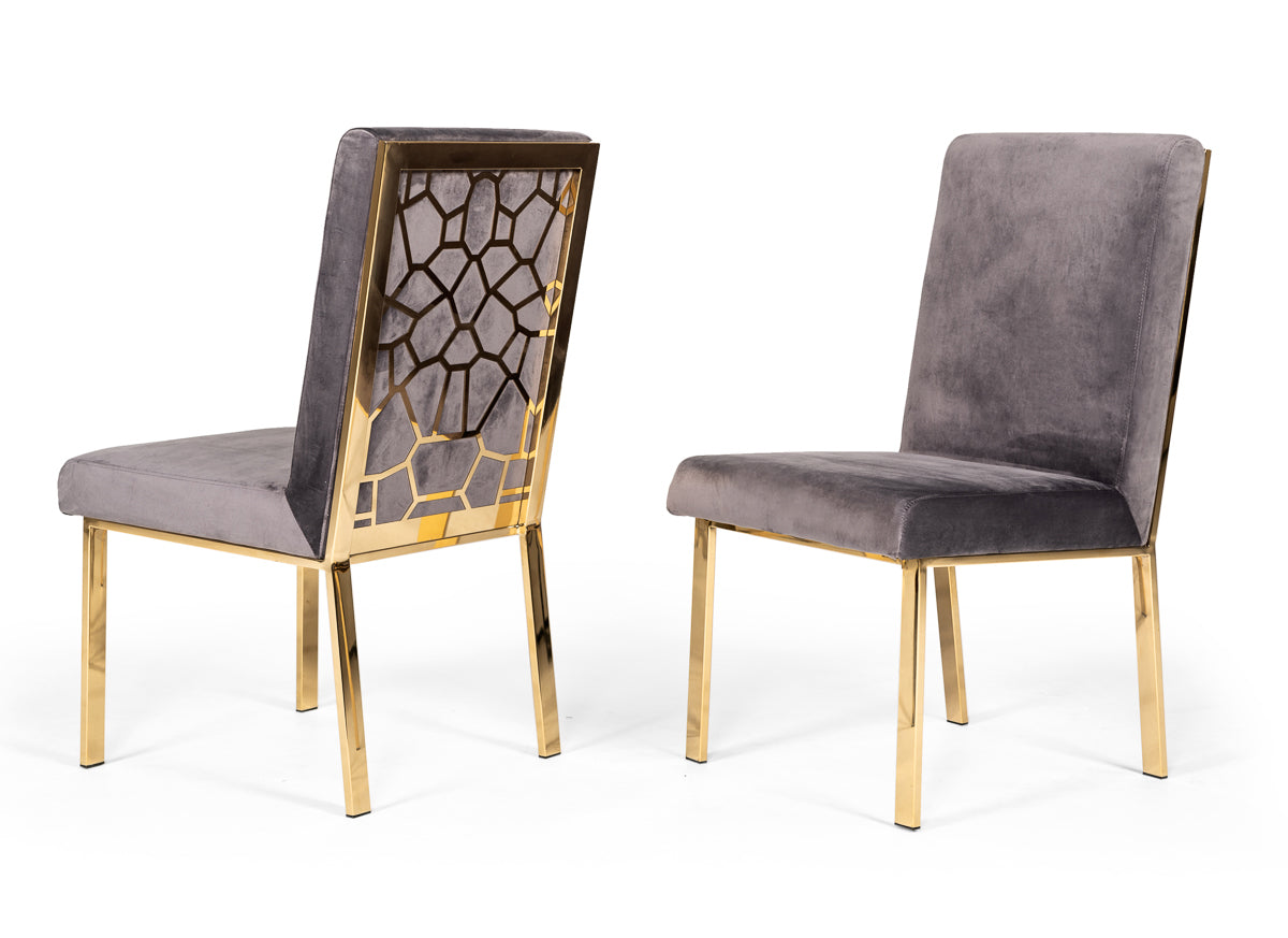 Reba Modern Grey Velvet & Gold Dining Chair (Set of 2) - image 4