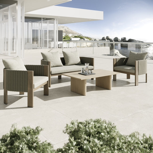 Salvora - Outdoor Beige Fabric & Grey Rope Loveseat