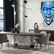 Renfew - Modern Black Oak + Faux Marble Oval Dining Table - image 4