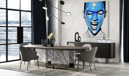 Renfew - Modern Black Oak + Faux Marble Oval Dining Table - image 4