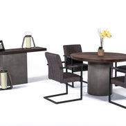 Renzo Modern Round Oak & Concrete Dining Table