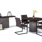 Renzo Modern Round Oak & Concrete Dining Table - image 5