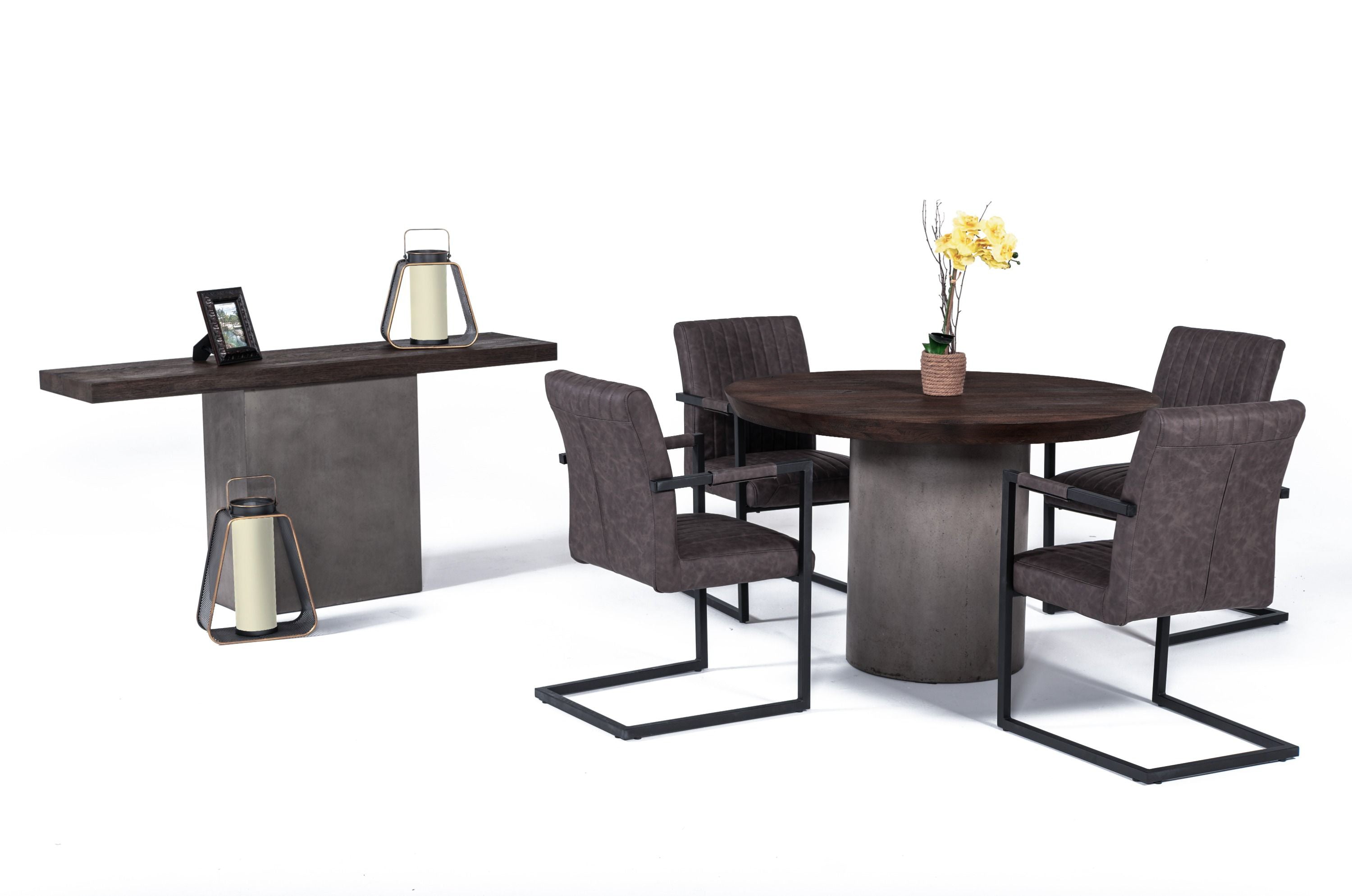 Renzo Modern Round Oak & Concrete Dining Table - image 5