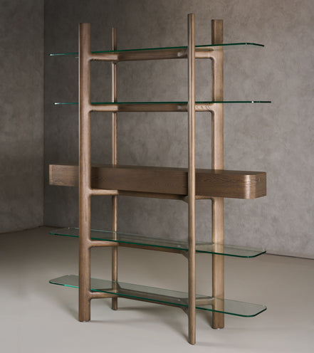 Rinaldi - Mid-Century Modern Grey Ash + Glass Bookshelf - image 4